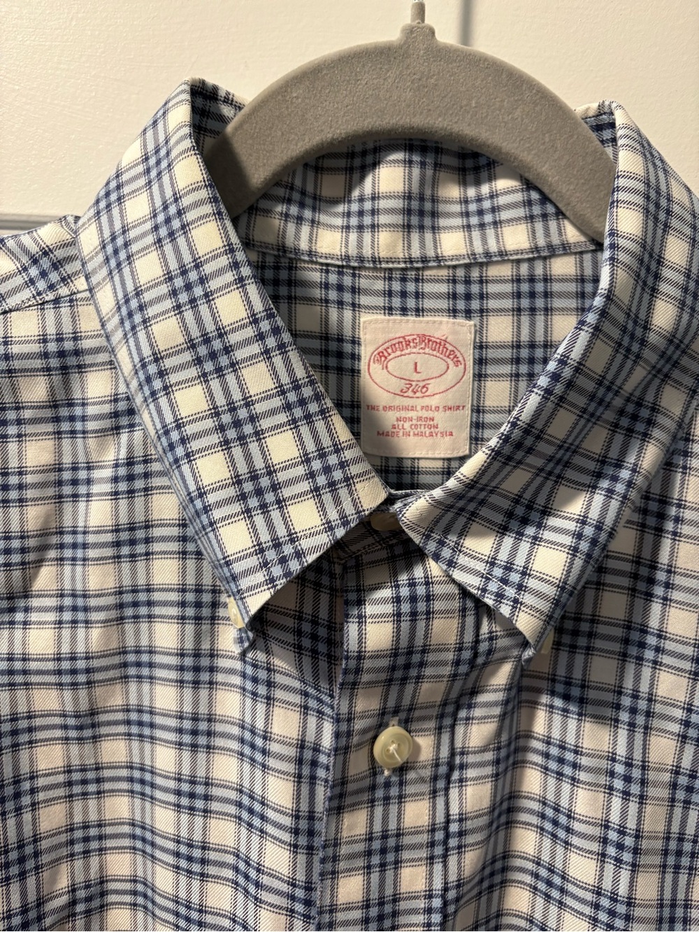Brooks Brothers 346 Blue Plaid Non-Iron Dress Shirt Size Large Preppy Menswear